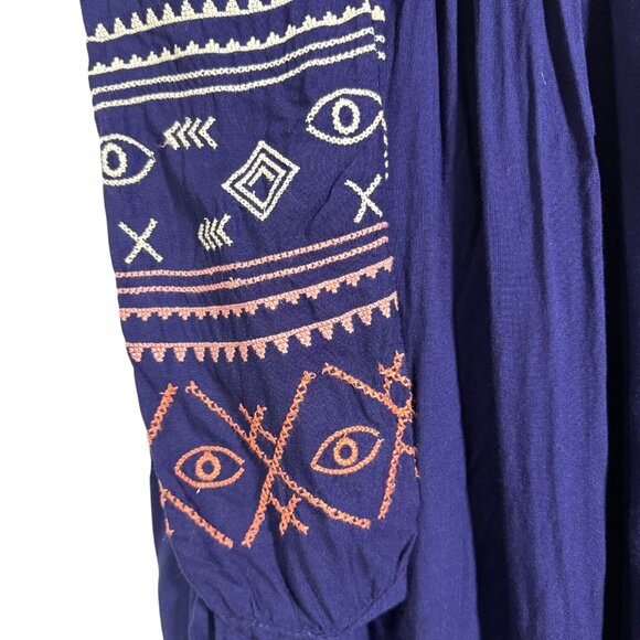 Earthbound Trading Co Blue Embroidered Boho Tunic Dress SZ M - Picture 5 of 9